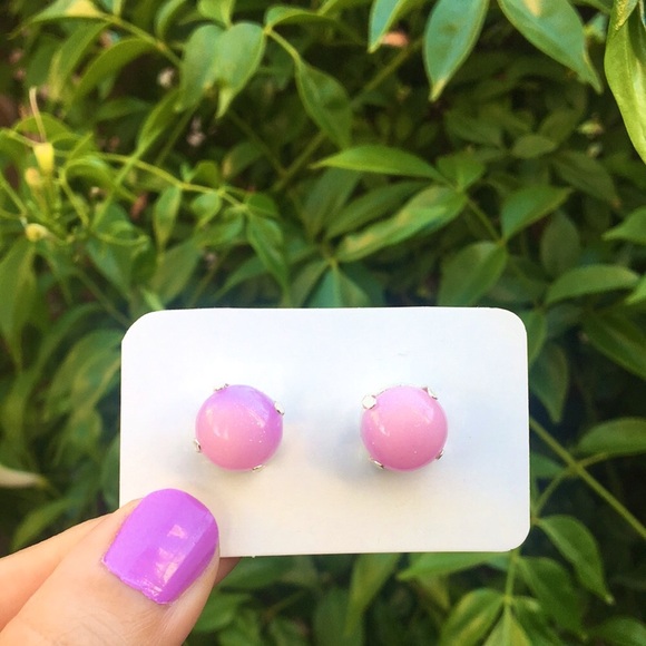 Lavender Pink + Silver Stud Earrings - Picture 1 of 12
